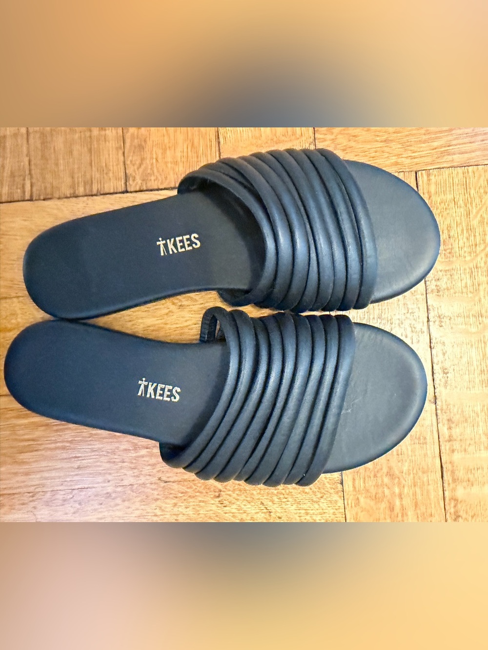 TKEES Black Ribbed Multi-Strap Slide Sandals